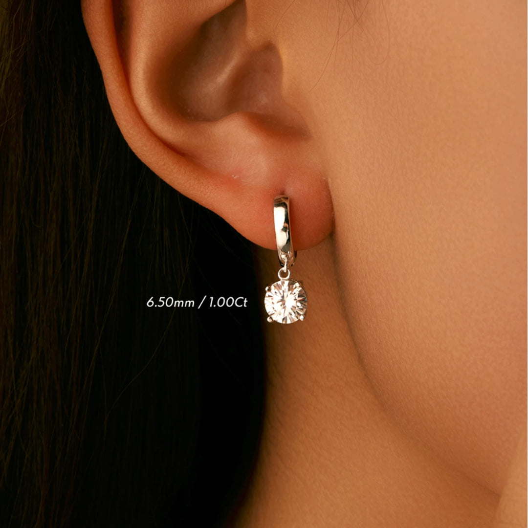 1.0CT D Color Moissanite Hoop Earrings in 925 Sterling Silver, Aros de moissanita en plata esterlina 925