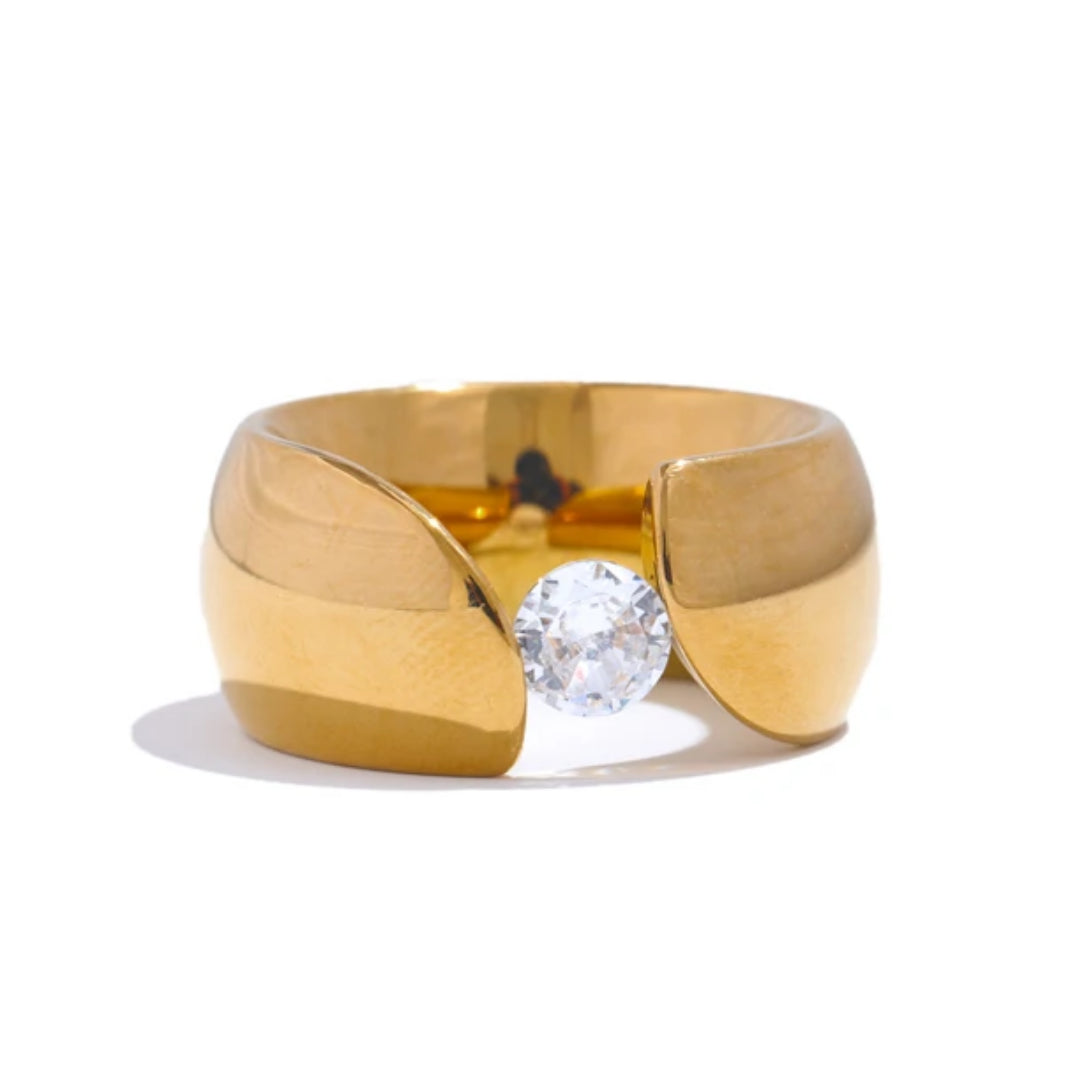 anillo de mujer, joyería de oro, anillo de acero inoxidable, circonitas cúbicas, joyería de calidad, regalo para ella, anillo de moda, joyería exclusiva, LENORA, anillo elegante, Anillo Alma Radiante oro 18K PVD - lenorajewelry.com/anillo-alma-radiante