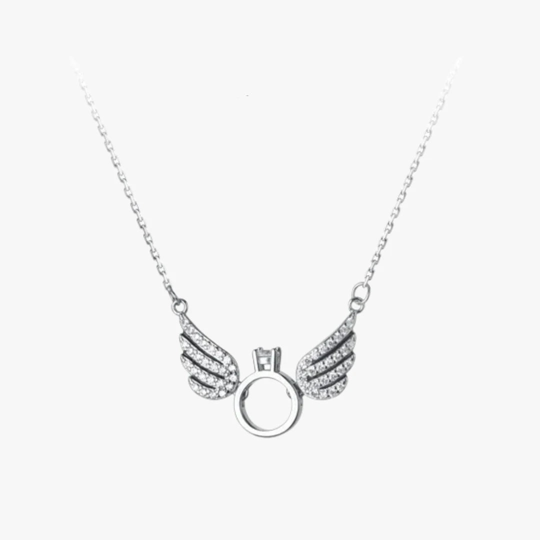 Colgante de lujo vintage con alas de ángel en plata y circonia