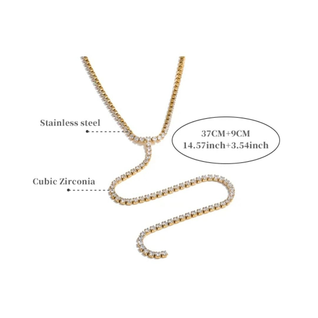 collar dorado, collar mujer, joyería de acero inoxidable, collar impermeable, zirconia cúbica, regalo mujer, joyería fina, collar elegante, moda femenina, collar LENORA, Collar Impermeable Brillante para Mujer | LENORA – lenorajewelry.com/collar-eterna-gracia-dorado