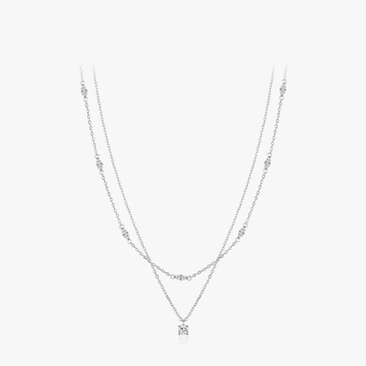Double Layer Moissanite Pendant Necklace | Sterling Silver Women's Choker, Elegante gargantilla de doble capa de plata con moissanita