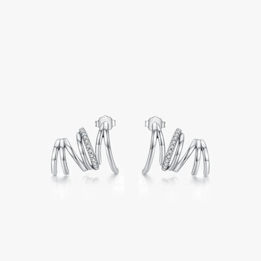 Geometric Line Earrings with Zirconia | Fashion Wave Stud Jewelry, Pendientes de botón de línea geométrica con circonias brillantes