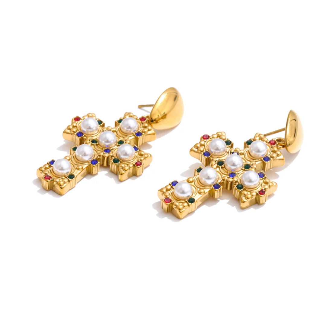 Pendientes Verve Perla oro 18K con perlas y circonitas – lenorajewelry.com/pendientes-oro18k-perlas-circonitas-verve, pendientes oro 18K, pendientes drop, perlas joyería, circonitas cubicas, joyería de lujo, regalo mujer, accesorios premium, acero inoxidable, pendientes elegantes