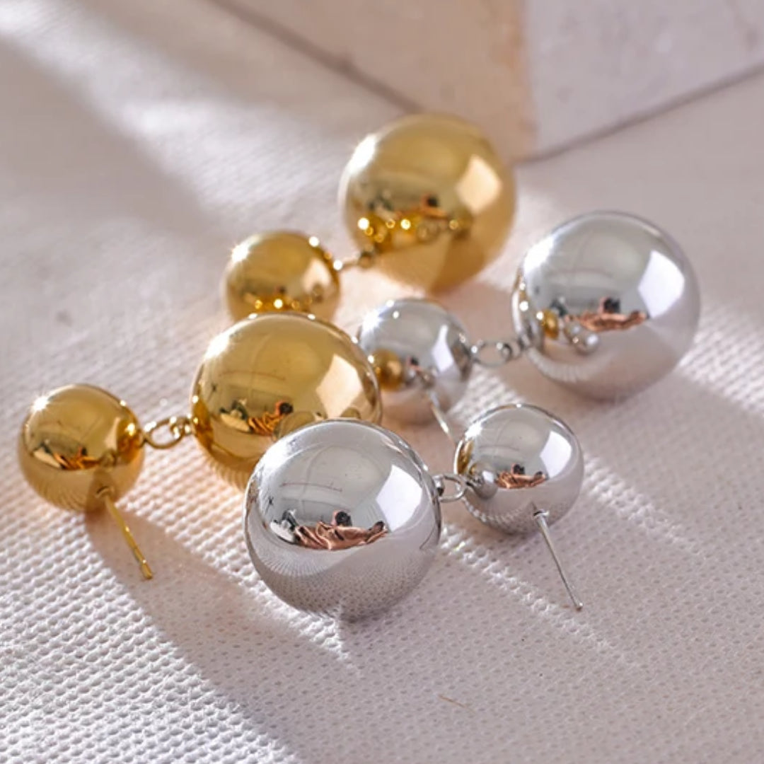 pendientes dorados, acero inoxidable, esfera grande, pendientes a prueba de óxido, joyería personalizada, aretes modernos, pendientes de moda