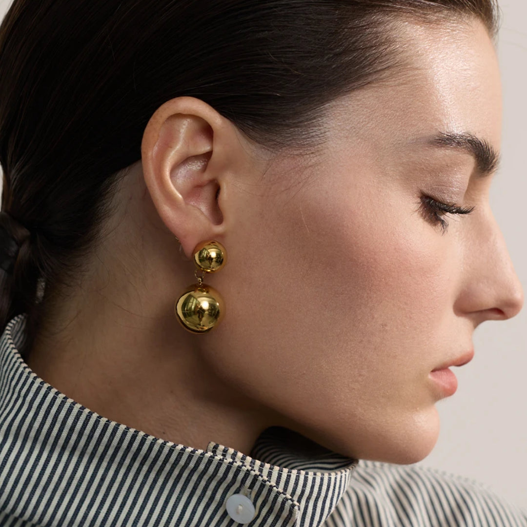 pendientes dorados, acero inoxidable, esfera grande, pendientes a prueba de óxido, joyería personalizada, aretes modernos, pendientes de moda