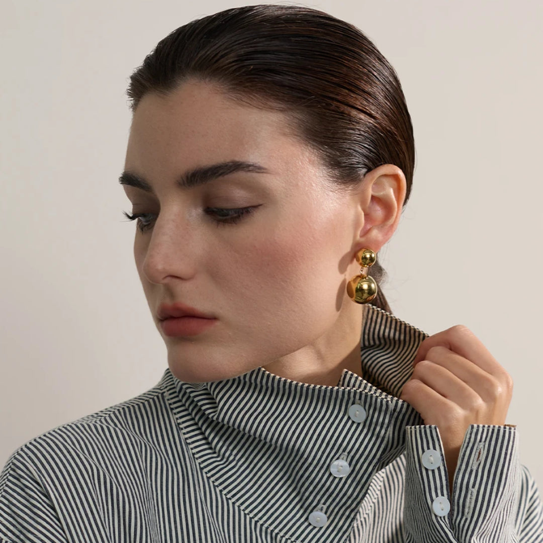 pendientes dorados, acero inoxidable, esfera grande, pendientes a prueba de óxido, joyería personalizada, aretes modernos, pendientes de moda