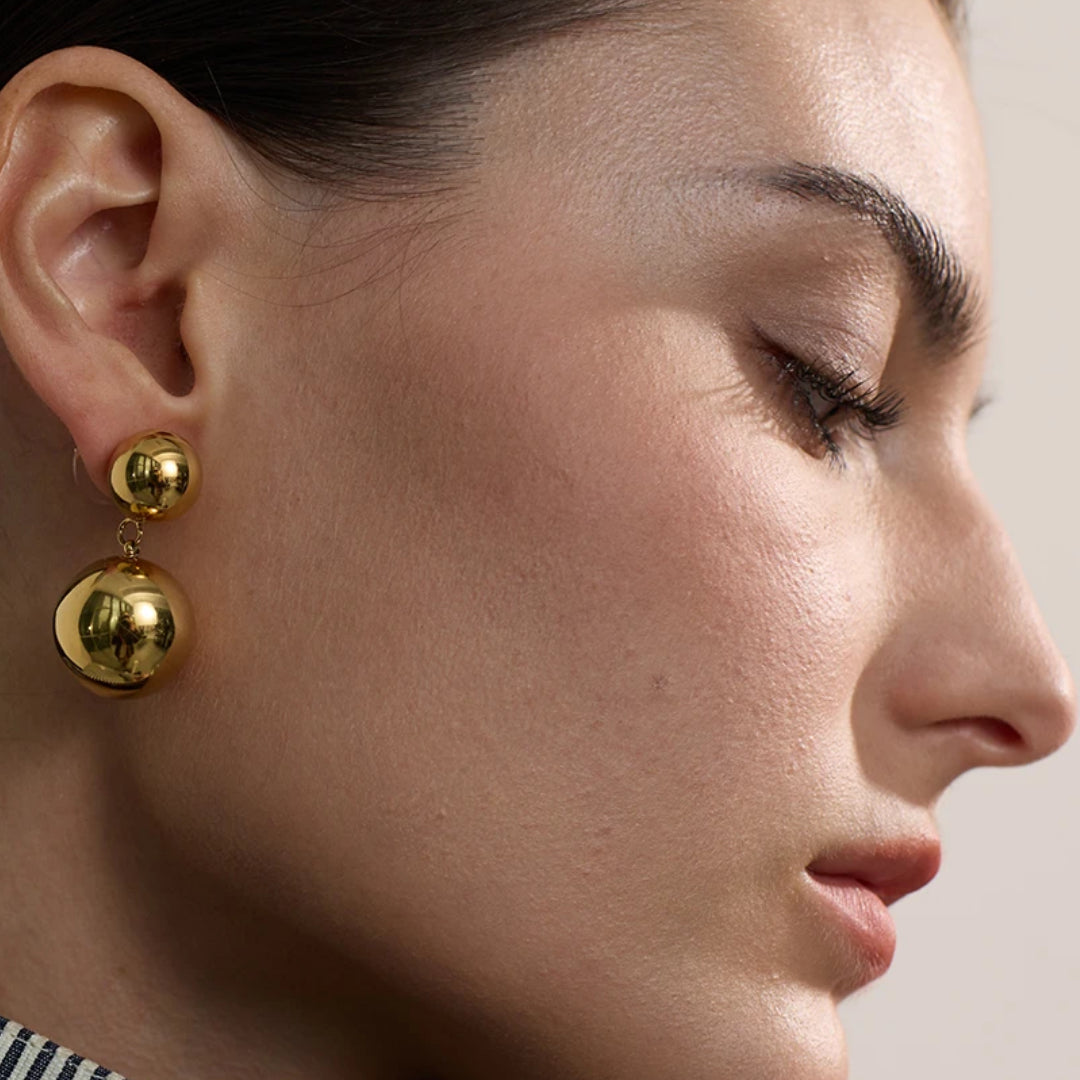 pendientes dorados, acero inoxidable, esfera grande, pendientes a prueba de óxido, joyería personalizada, aretes modernos, pendientes de moda