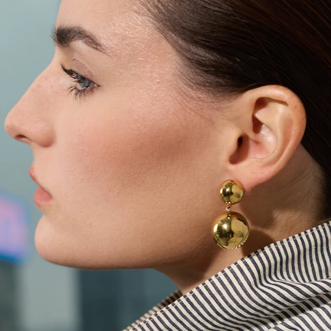 pendientes dorados, acero inoxidable, esfera grande, pendientes a prueba de óxido, joyería personalizada, aretes modernos, pendientes de moda