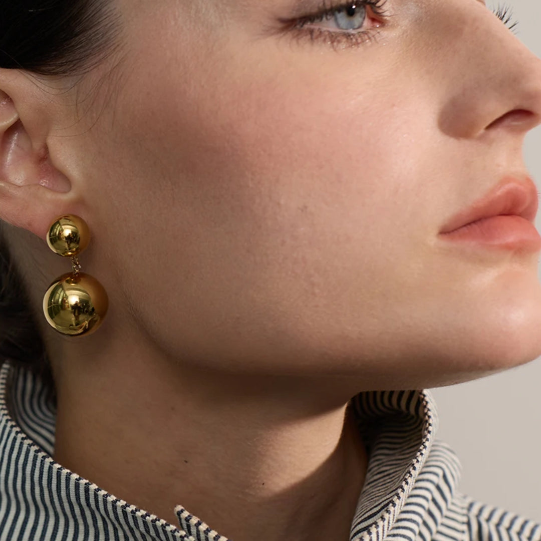 pendientes dorados, acero inoxidable, esfera grande, pendientes a prueba de óxido, joyería personalizada, aretes modernos, pendientes de moda