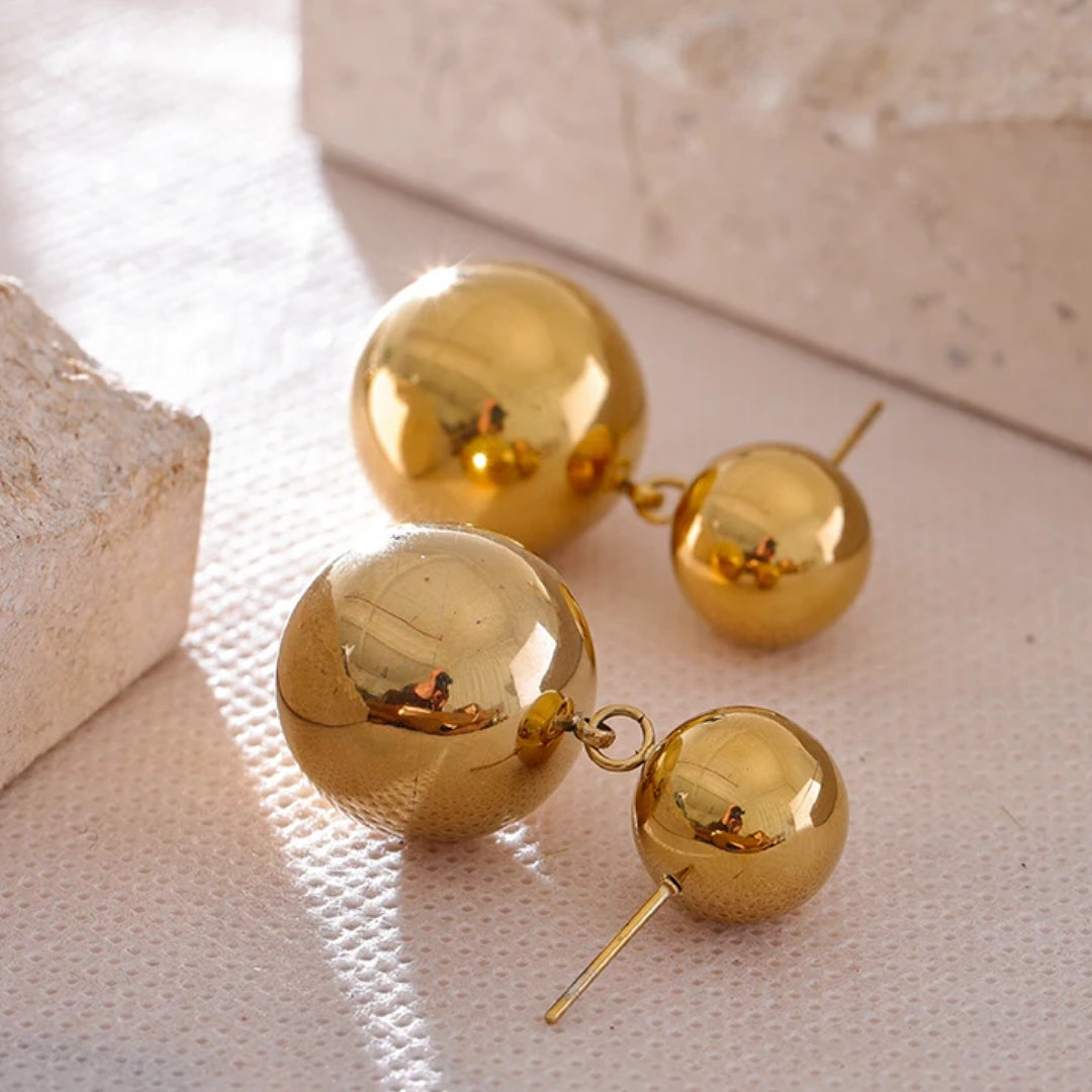 pendientes dorados, acero inoxidable, esfera grande, pendientes a prueba de óxido, joyería personalizada, aretes modernos, pendientes de moda