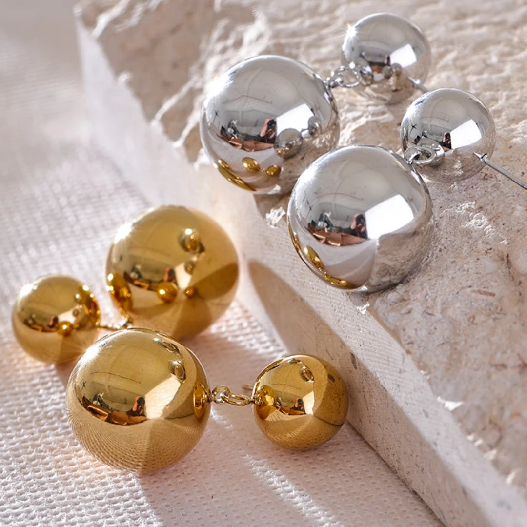 pendientes dorados, acero inoxidable, esfera grande, pendientes a prueba de óxido, joyería personalizada, aretes modernos, pendientes de moda
