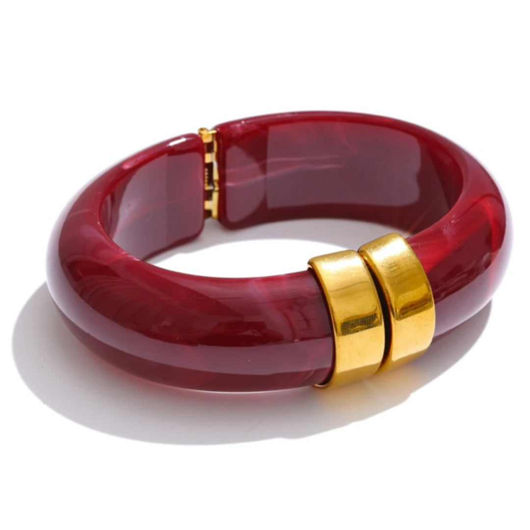 Pulsera Arcoíris Sólido acrílico multicolor – lenorajewelry.com/pulsera-arcoiris-solido-acrilico, Joyas gruesas mujer 66mm acero oro 18k, Pulsera acrílico revestimiento platina verde-rosa