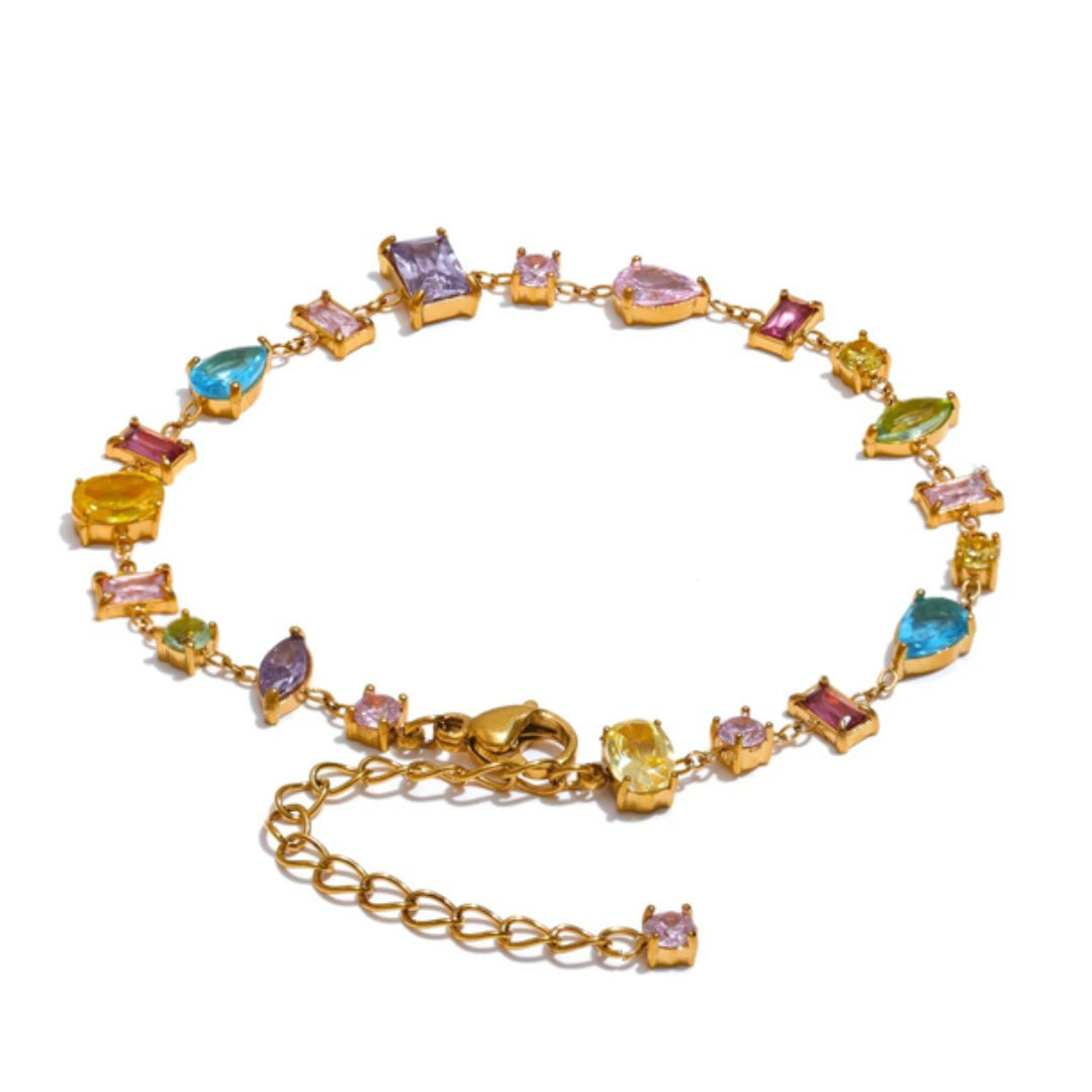 Pulsera elegante resistente al agua para mujer, Joyería de lujo pulsera ajustable dorada – lenorajewelry.com/pulsera-esplendor-solar, pulsera elegante, joyería de acero inoxidable, pulsera dorada con piedras, regalo mujer joya, circonias cúbicas, LENORA joyería
