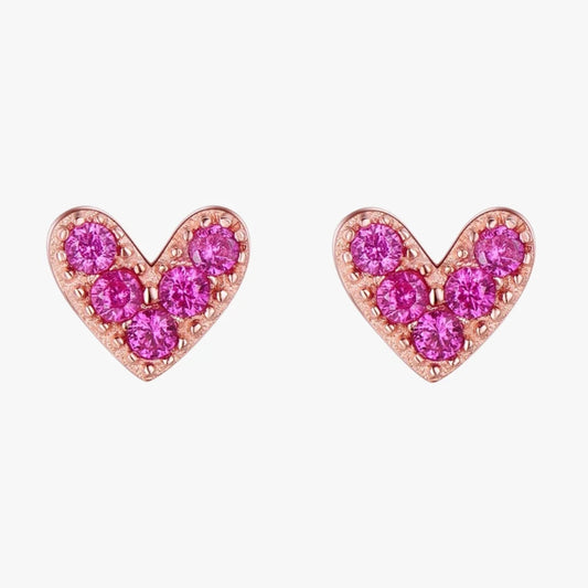 Rose Gold Pink CZ Hearts Stud Earrings in 925 Sterling Silver, Pendientes de botón de corazones rosados de circonita cúbica , Pendientes de botón de corazones rosados de circonita cúbica 