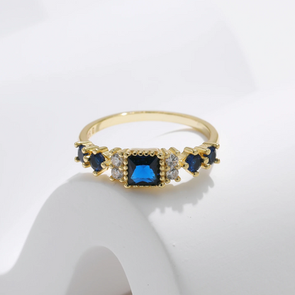 Elegant Blue Square Zirconia Vacation Ring, Anillo con circonia cúbica azul cuadrada