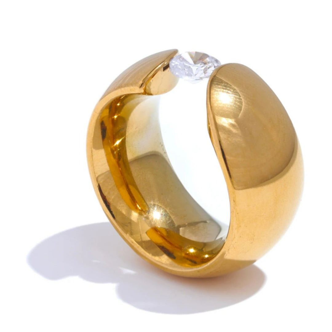 anillo de mujer, joyería de oro, anillo de acero inoxidable, circonitas cúbicas, joyería de calidad, regalo para ella, anillo de moda, joyería exclusiva, LENORA, anillo elegante, Anillo Alma Radiante oro 18K PVD - lenorajewelry.com/anillo-alma-radiante