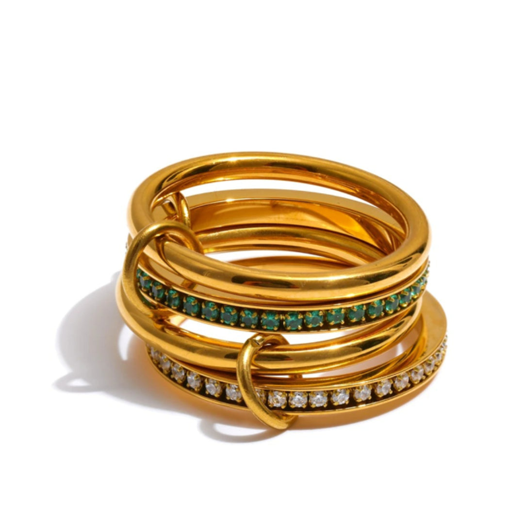 Anillo Apilable LENORA con circonitas blancas y verdes – lenorajewelry.com/anillo-apilable-lenora-acero-inoxidable, anillo apilable, anillo de acero inoxidable, joyería fina, baño de oro 18K, circonitas, anillo mujer, joyería exclusiva, regalo elegante, LENORA, accesorios de moda, Spinelli Kilcollin jewelry, Spinelli Kilcollin rings, Spinelli Kilcollin earrings, Spinelli Kilcollin bracelets, Spinelli Kilcollin necklaces, Spinelli Kilcollin Los Angeles, Spinelli Kilcollin fine jewelry, Spinelli Kilcollin gol
