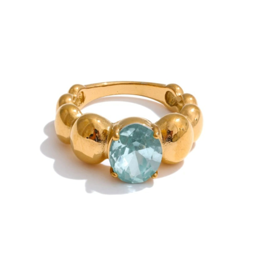 Anillo geométrico de acero inoxidable 316L – lenorajewelry.com/anillo-aura-azul-oro
anillo de zircônia azul, joyería fina para mujeres, accesorios bañados en oro, anillo geométrico, regalo elegante, LENORA