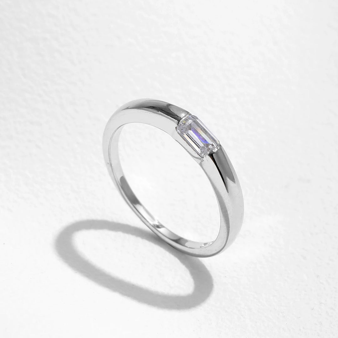  anillo apilable de plata 925, anillo rectangular de circonitas, anillo de boda para mujeres, anillo de compromiso, joyería apilable, anillo de aniversario, anillo de plata esterlina