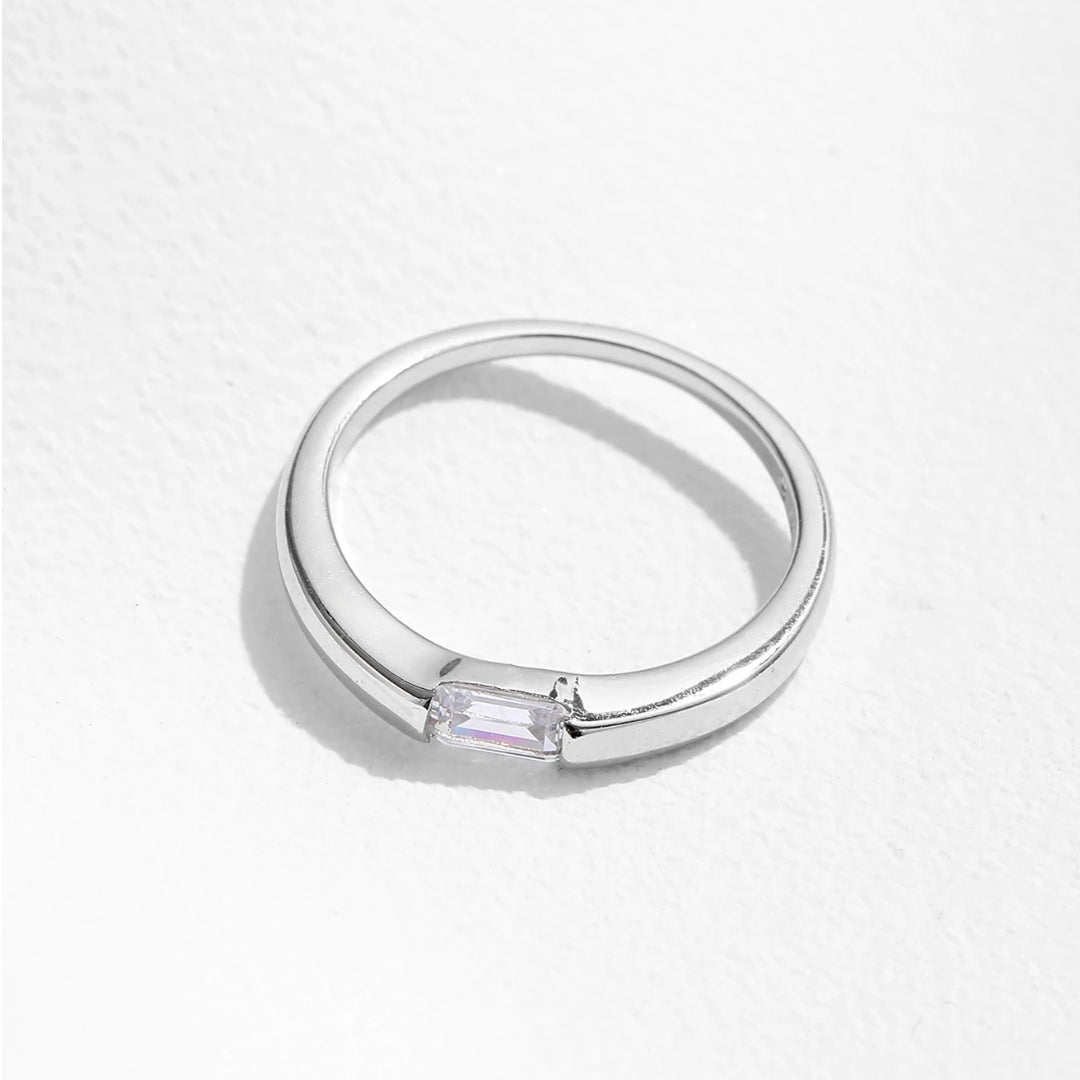  anillo apilable de plata 925, anillo rectangular de circonitas, anillo de boda para mujeres, anillo de compromiso, joyería apilable, anillo de aniversario, anillo de plata esterlina