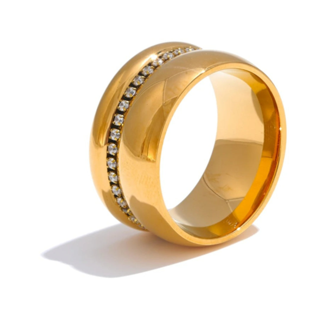 anillo largo, zirconia cubica, oro 18k, joyería elegante, acero inoxidable, regalo mujer, lenora jewelry, anillo de temperamento

