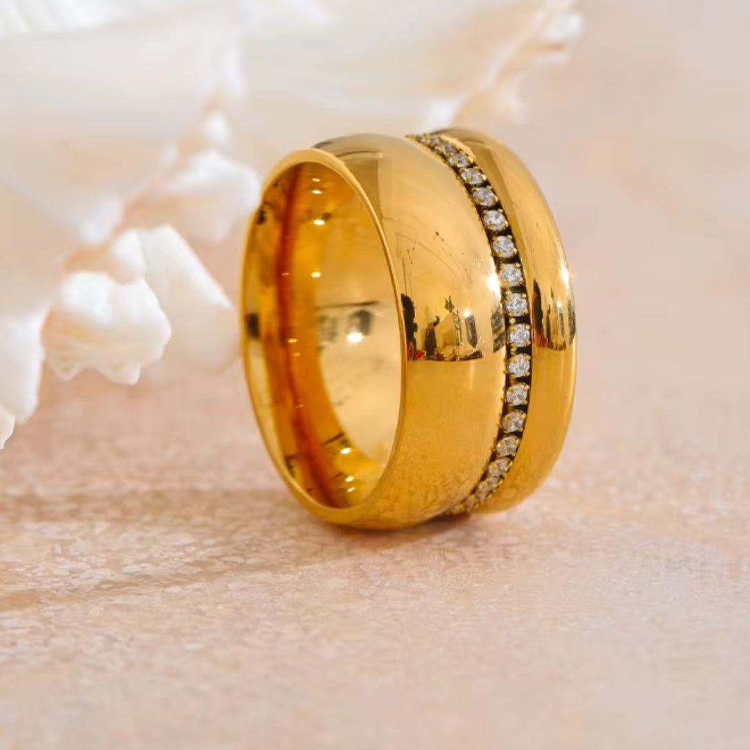 anillo largo, zirconia cubica, oro 18k, joyería elegante, acero inoxidable, regalo mujer, lenora jewelry, anillo de temperamento

