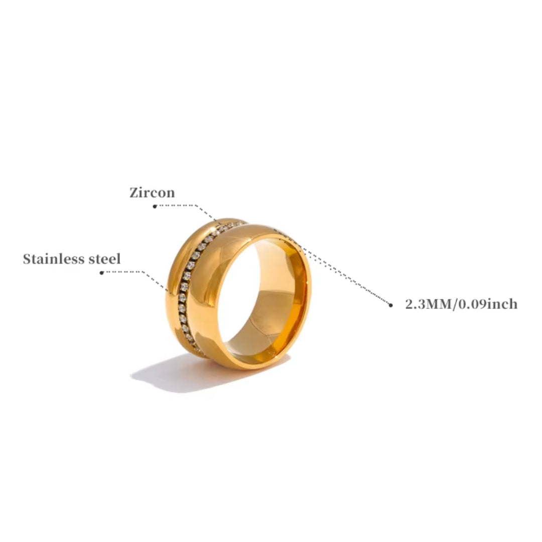 anillo largo, zirconia cubica, oro 18k, joyería elegante, acero inoxidable, regalo mujer, lenora jewelry, anillo de temperamento

