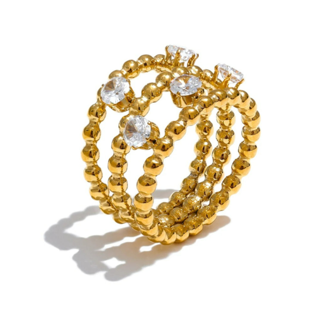 Anillo Lumina Étera en oro 18k con circonitas – lenorajewelry.com/anillo-lumina-etera-oro-circonitas, anillo de oro, joyería fina mujer, circonitas cubicas, acero inoxidable 316L, regalo elegante, anillo ajustable, lenora, joyas con platina, moda sostenible, lujo accesible