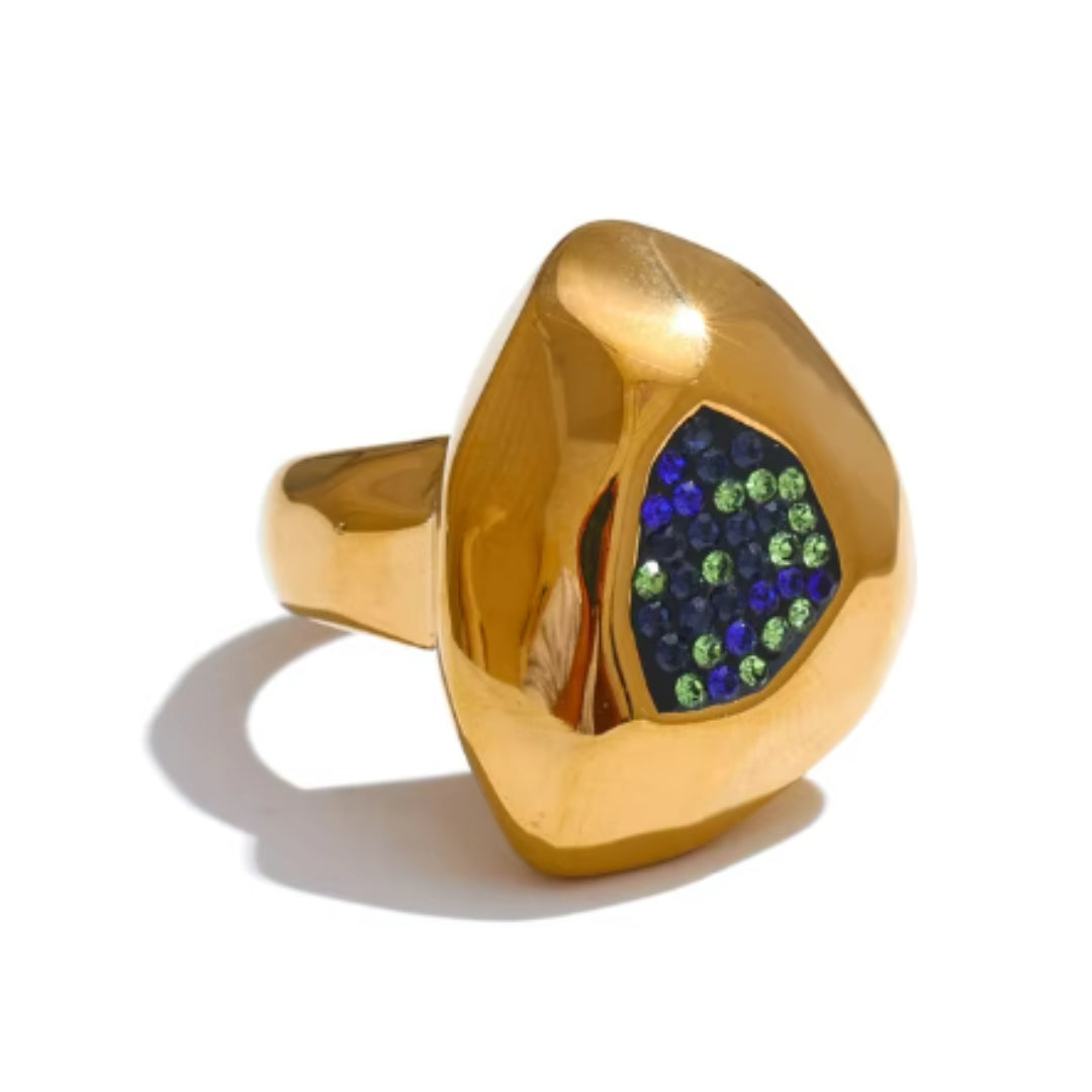 anillo geométrico, zircônia cúbica, acero inoxidable, anillo azul, joyería resistente al agua, anillo de oro 18K, anillo de moda