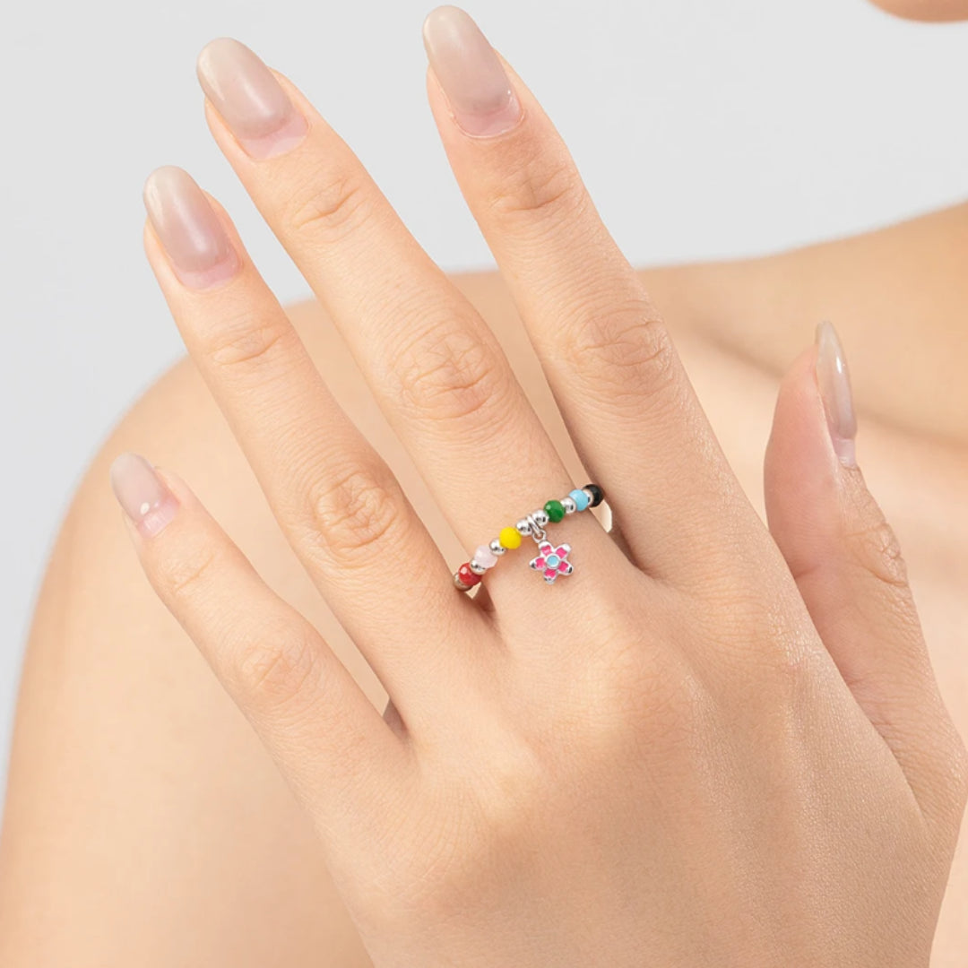  Anillo Rainbow, flores de esmalte arcoíris, plata 925, joyería exclusiva, moda colorida, accesorio único