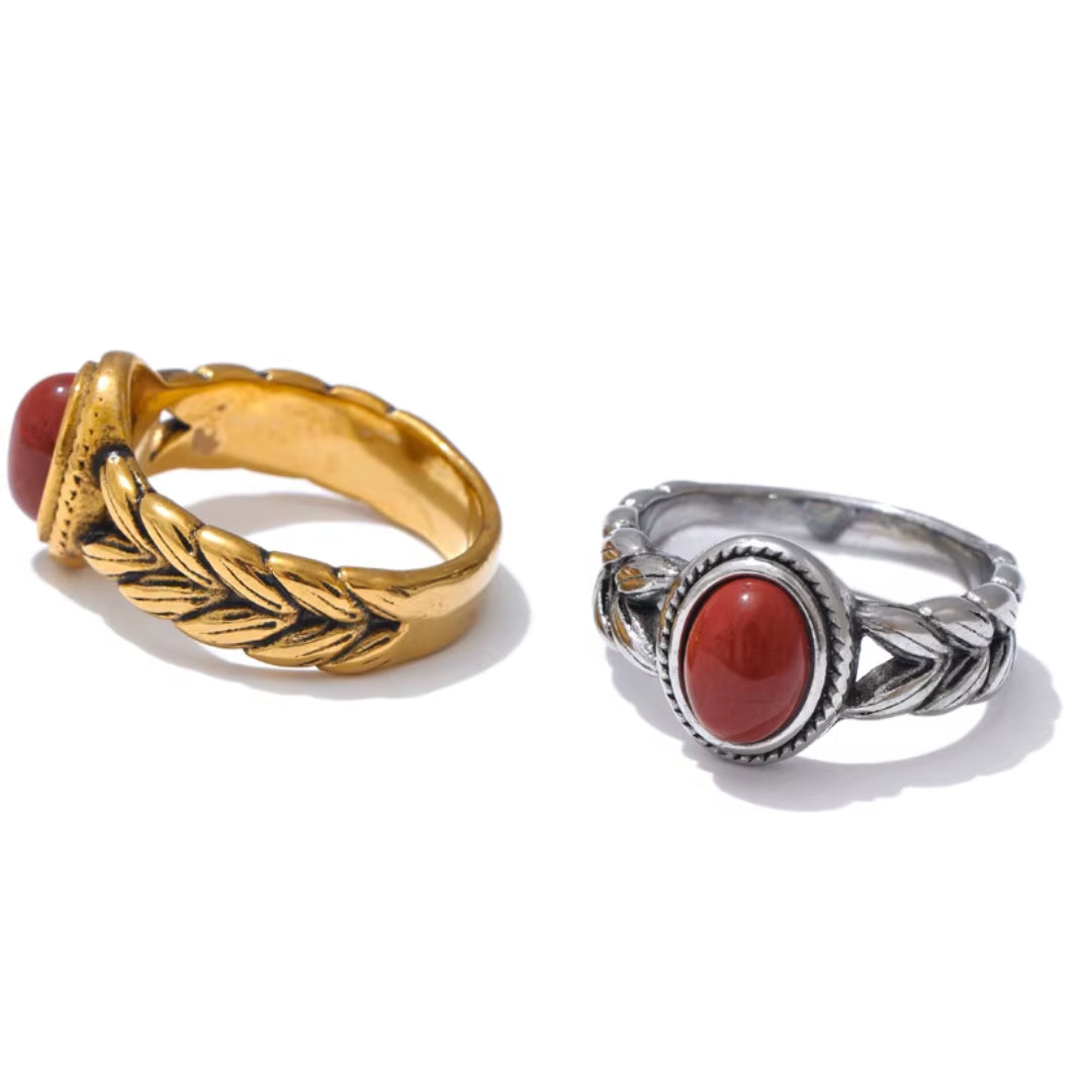 anillo retro, joyería vintage, acero inoxidable, piedra natural negra, oro rojo, regalo mujer, lenora jewelry