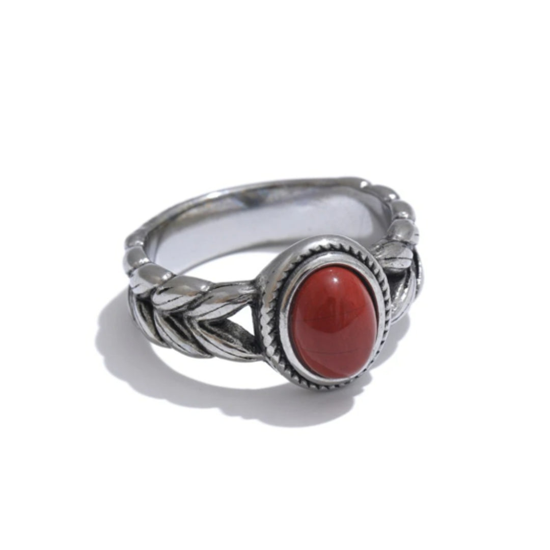 anillo retro, joyería vintage, acero inoxidable, piedra natural negra, oro rojo, regalo mujer, lenora jewelry