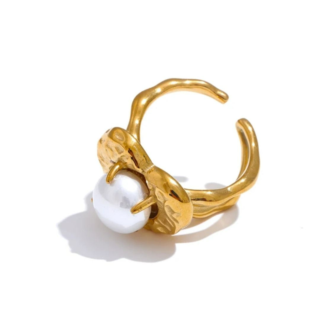 anillo romántico, joyería de perlas, regalo para ella, anillo corazón, acero inoxidable joyas, lenora, anillo abierto, joyas de amor, perlas simuladas, regalo aniversario, Joyas para mujer regalo amor acero inoxidable – lenorajewelry.com/anillo-susurro-perla-oro-corazon  