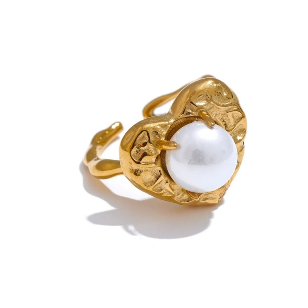 anillo romántico, joyería de perlas, regalo para ella, anillo corazón, acero inoxidable joyas, lenora, anillo abierto, joyas de amor, perlas simuladas, regalo aniversario, Joyas para mujer regalo amor acero inoxidable – lenorajewelry.com/anillo-susurro-perla-oro-corazon  
