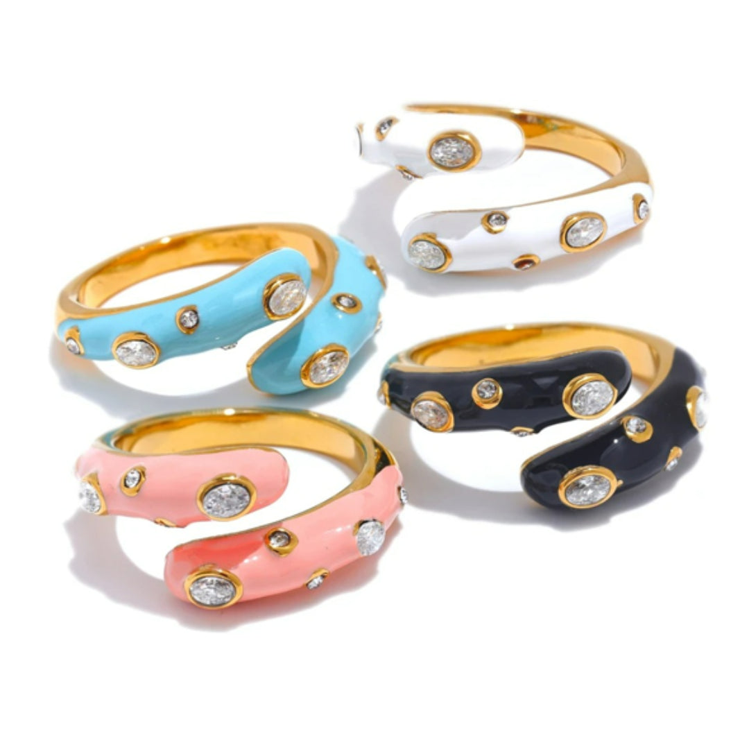 anillo Y2K, joyería ajustable, esmalte vibrante, Sweet Nova, zirconia cúbica, acero dorado, moda retro, regalos únicos, joyas hipoalergénicas