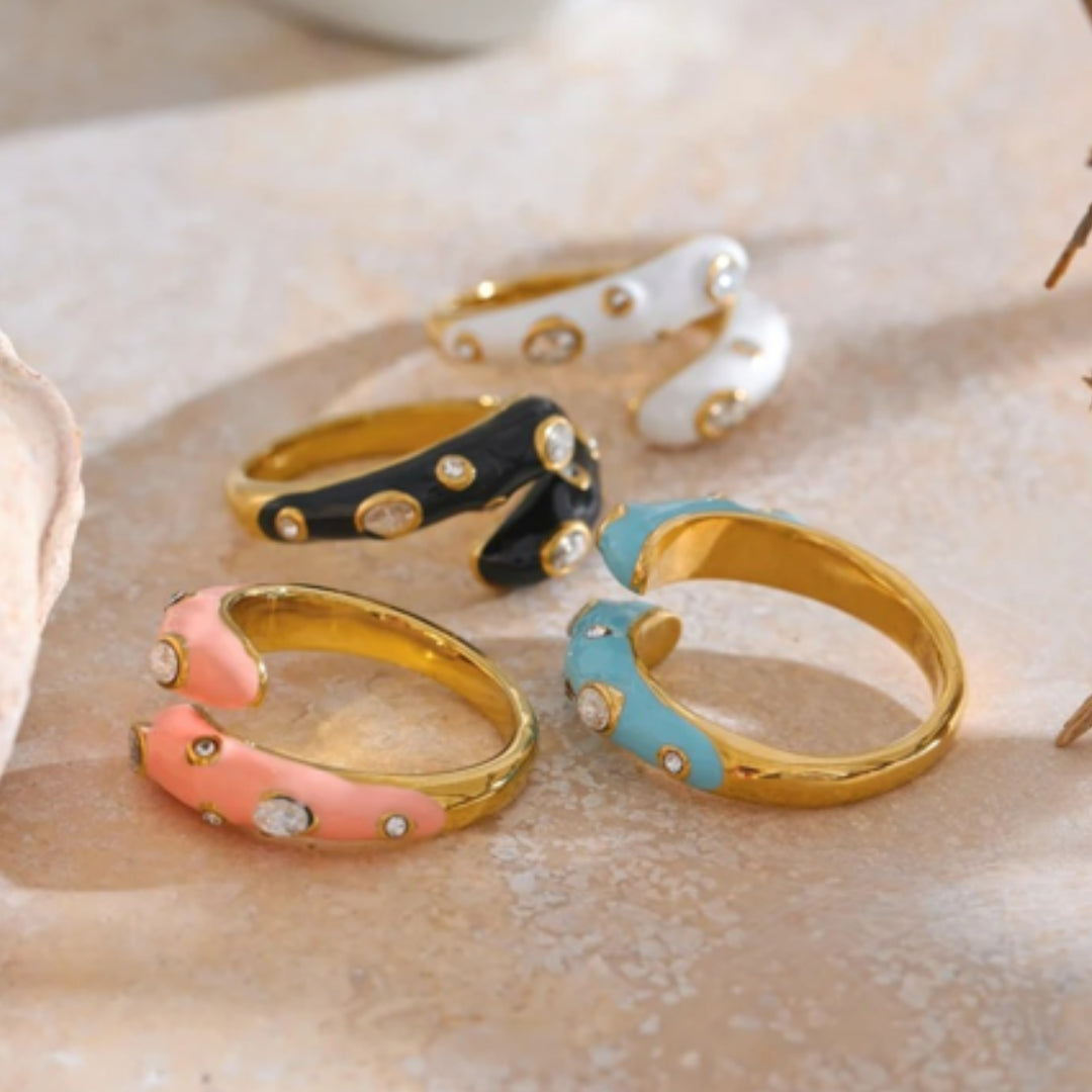 anillo Y2K, joyería ajustable, esmalte vibrante, Sweet Nova, zirconia cúbica, acero dorado, moda retro, regalos únicos, joyas hipoalergénicas