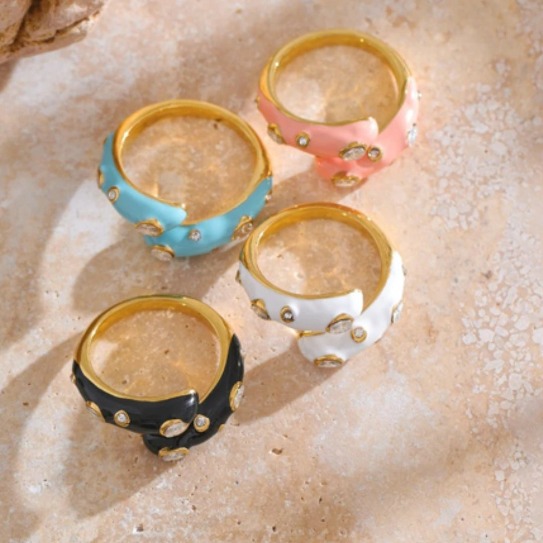 anillo Y2K, joyería ajustable, esmalte vibrante, Sweet Nova, zirconia cúbica, acero dorado, moda retro, regalos únicos, joyas hipoalergénicas