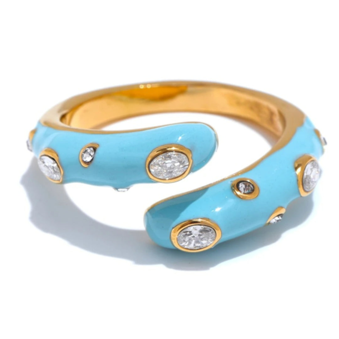 anillo Y2K, joyería ajustable, esmalte vibrante, Sweet Nova, zirconia cúbica, acero dorado, moda retro, regalos únicos, joyas hipoalergénicas