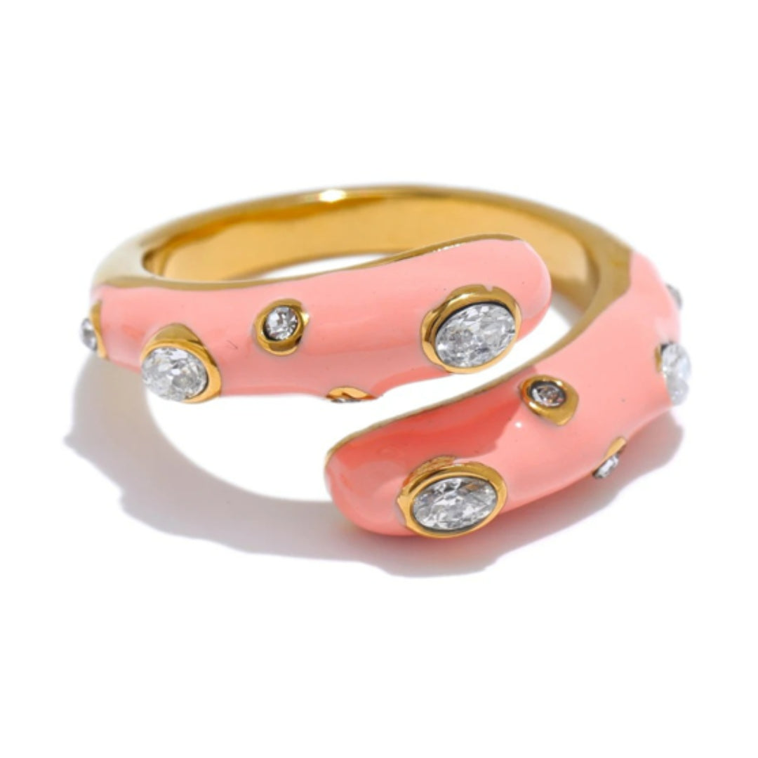 anillo Y2K, joyería ajustable, esmalte vibrante, Sweet Nova, zirconia cúbica, acero dorado, moda retro, regalos únicos, joyas hipoalergénicas