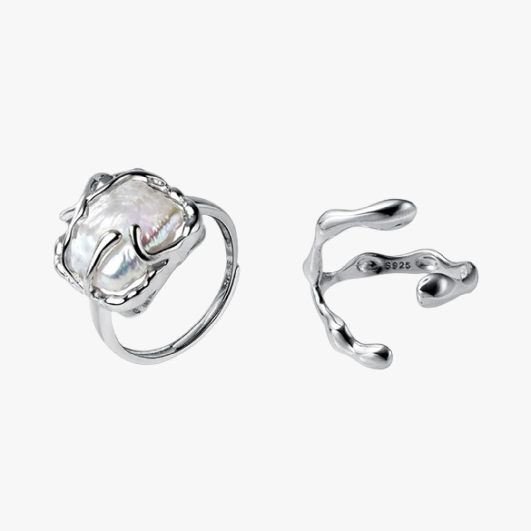 Anillo cuadrado ajustable, Anillo con gota de agua irregular, Anillo cuadrado con diseño único, Anillo moderno ajustable, Anillo elegante con forma de gota