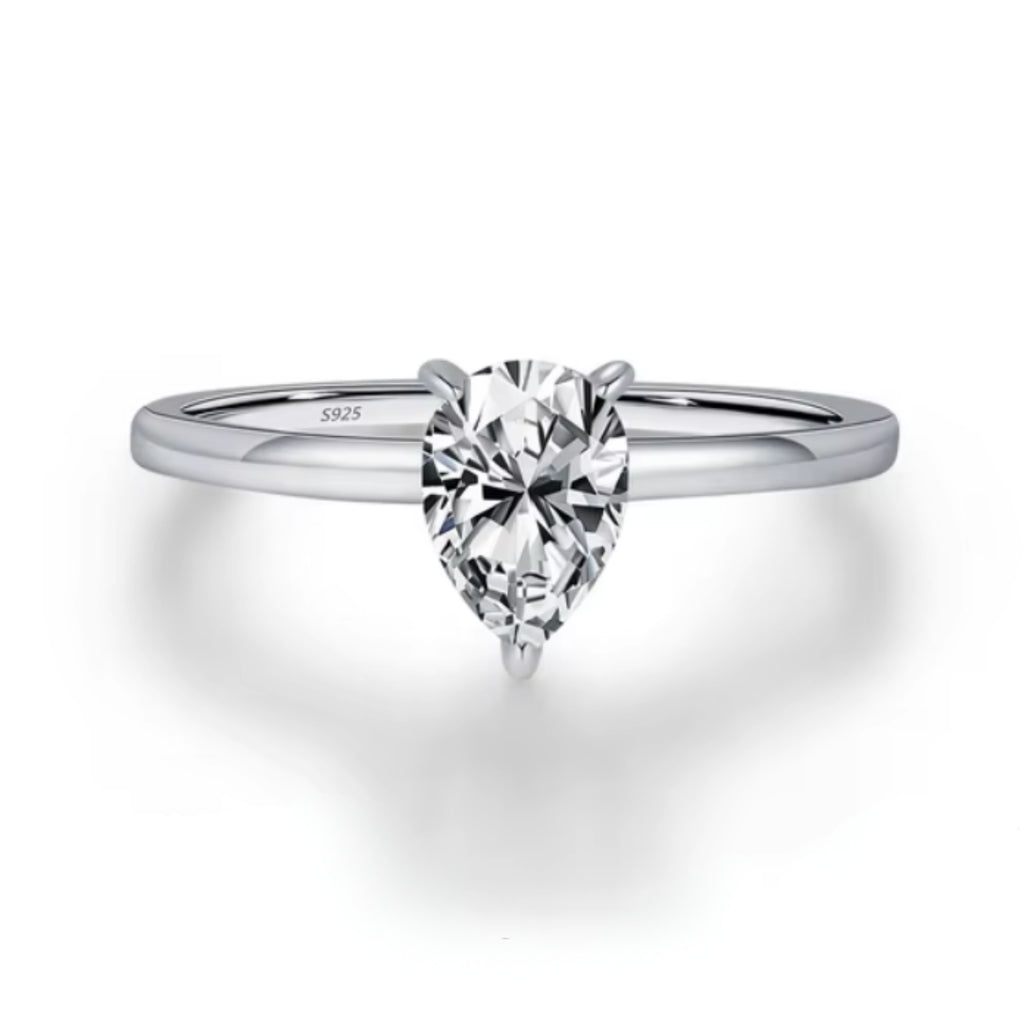 anillo moissanite, anillo compromiso plata 925, anillo corte pera, joyas finas