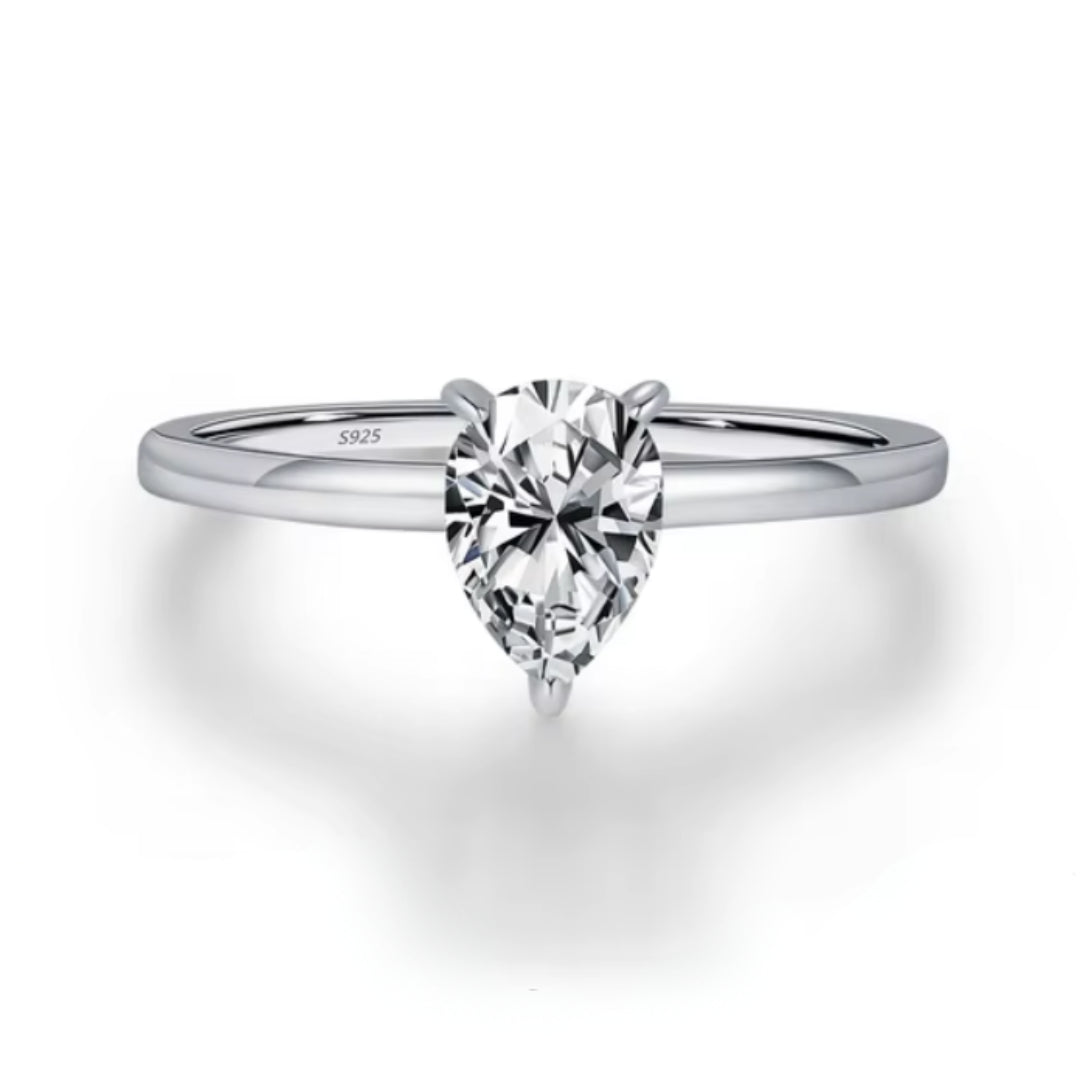 anillo moissanite, anillo compromiso plata 925, anillo corte pera, joyas finas