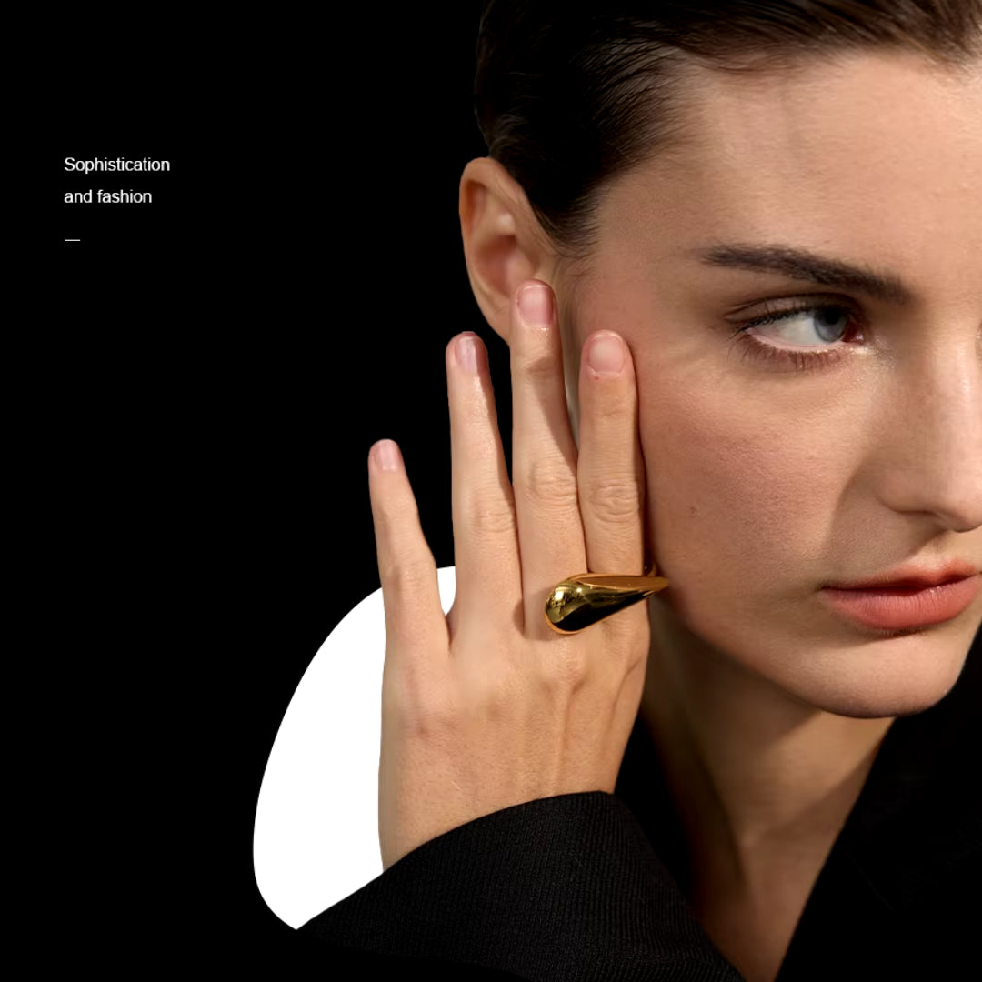 anillo abierto, gota de agua, acero inoxidable, anillo de oro 18K, joyería impermeable, anillos para mujeres, anillo personalizable