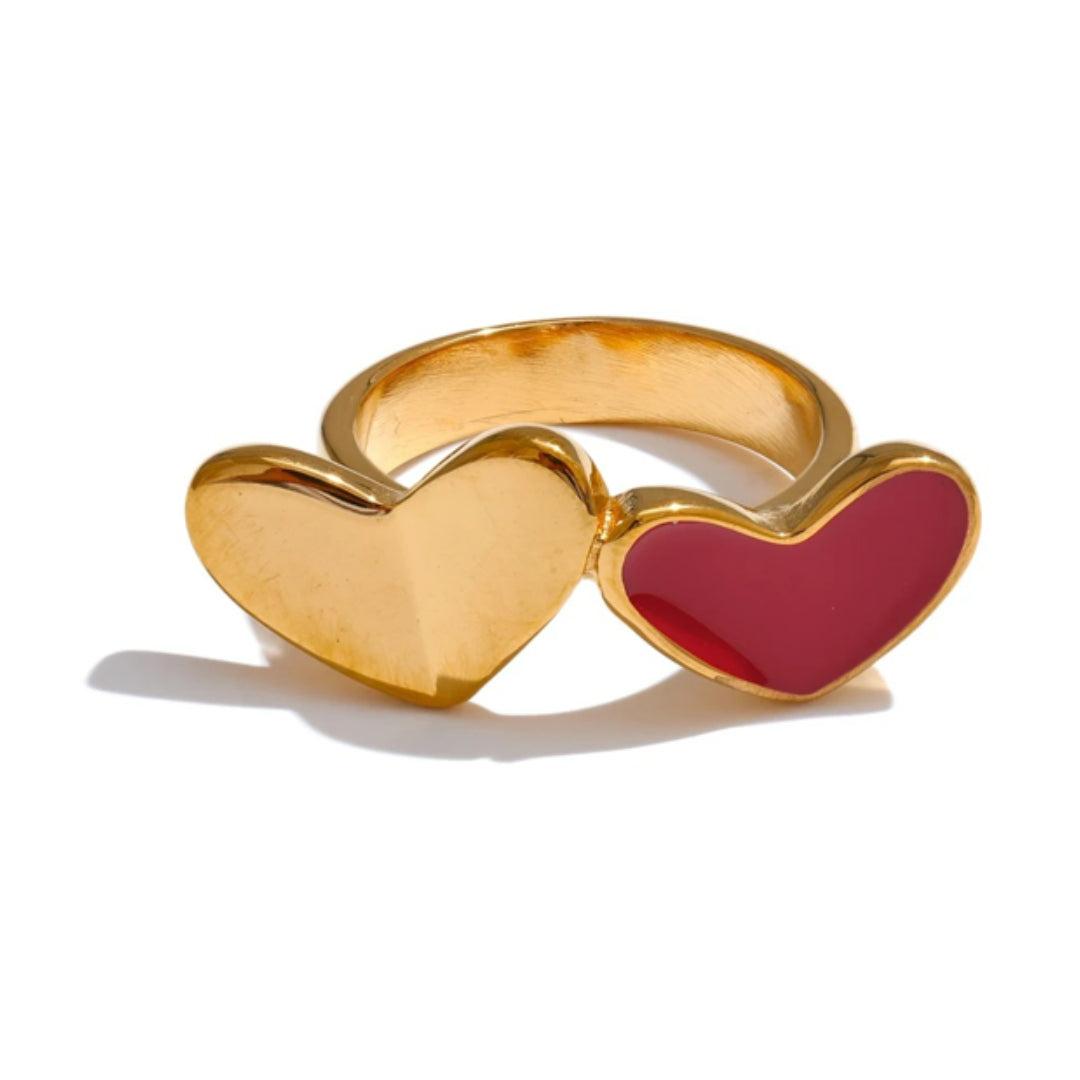 anillo romántico, anillo de corazón, esmalte rojo, anillos chapados en oro, joyería para mujeres, regalo Día de los Enamorados