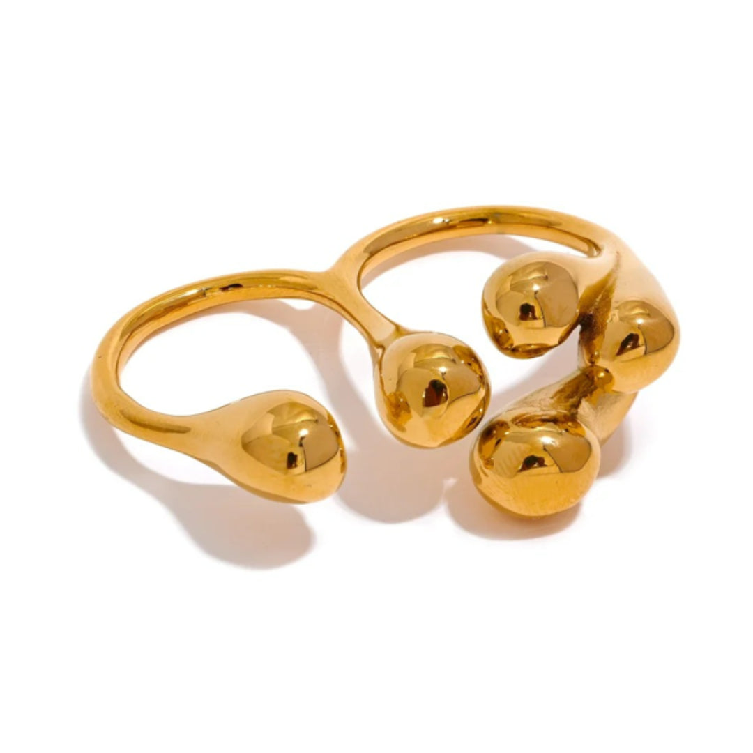 anillo dorado y plateado, anillo creativo para mujer, anillo resistente al agua, joyería moderna para mujer, anillo redimensionable, Lenora Jewelry