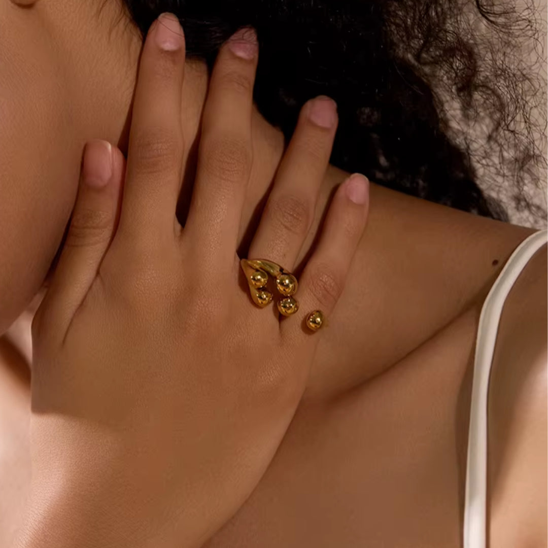 anillo dorado y plateado, anillo creativo para mujer, anillo resistente al agua, joyería moderna para mujer, anillo redimensionable, Lenora Jewelry