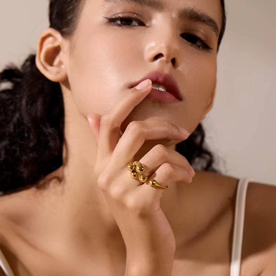 anillo dorado y plateado, anillo creativo para mujer, anillo resistente al agua, joyería moderna para mujer, anillo redimensionable, Lenora Jewelry