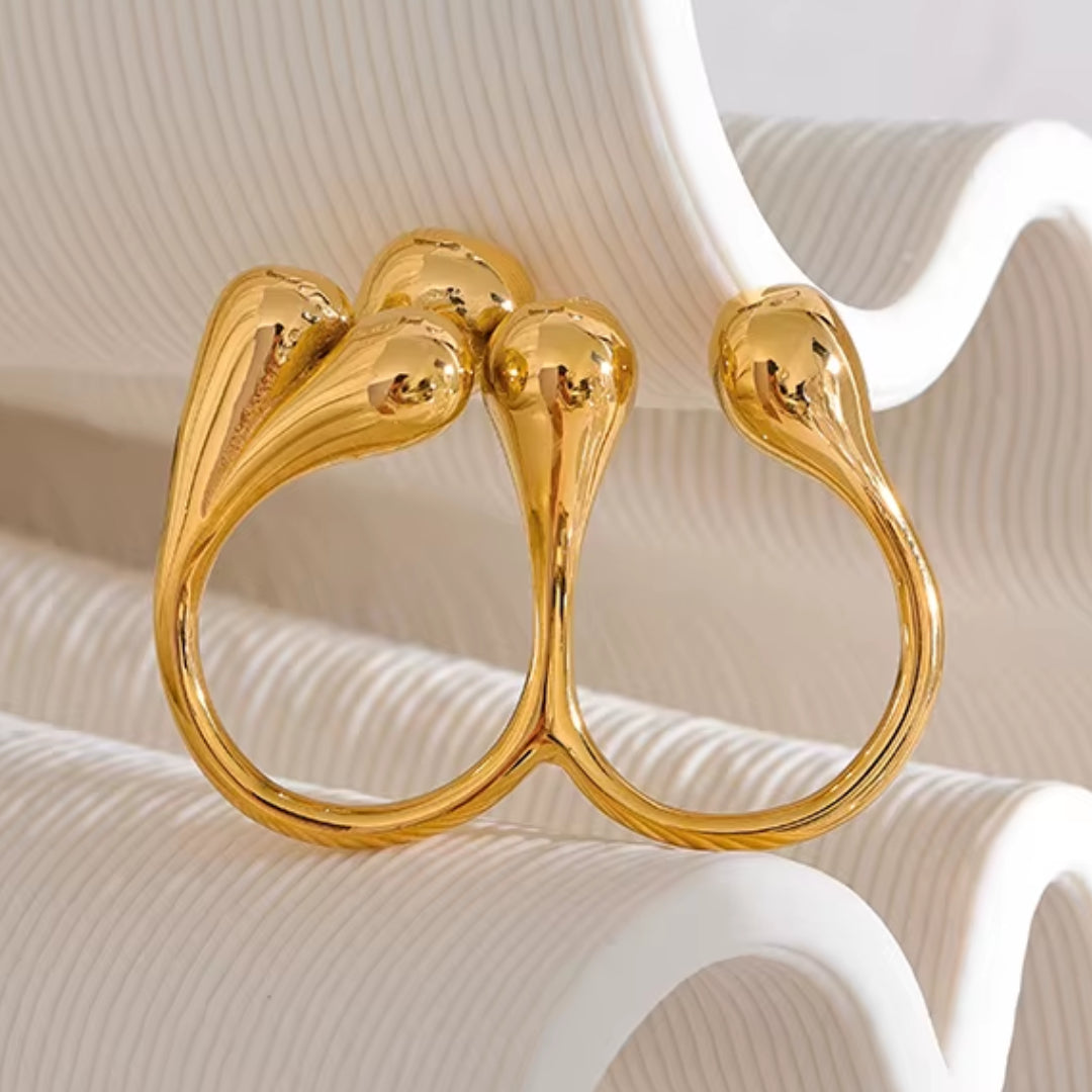 anillo dorado y plateado, anillo creativo para mujer, anillo resistente al agua, joyería moderna para mujer, anillo redimensionable, Lenora Jewelry