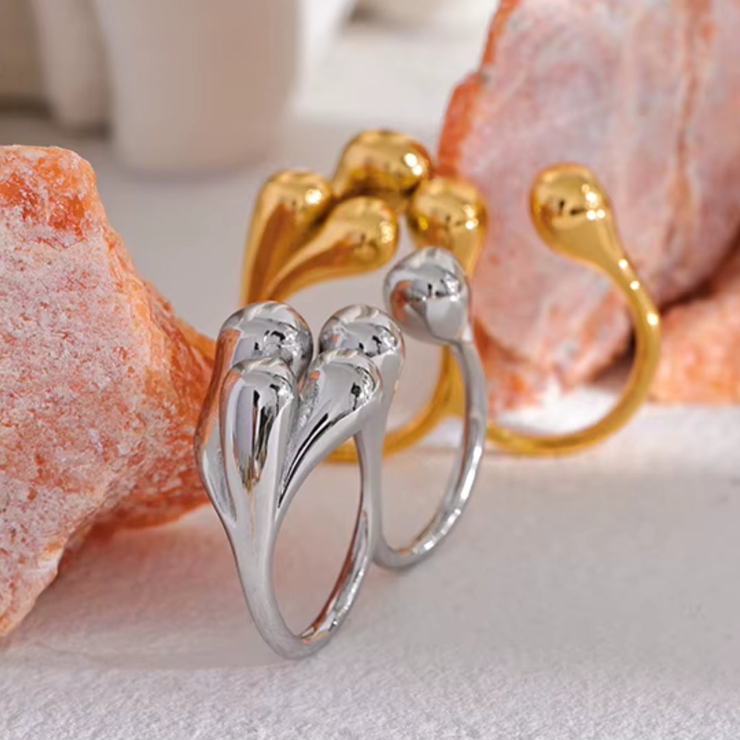 anillo dorado y plateado, anillo creativo para mujer, anillo resistente al agua, joyería moderna para mujer, anillo redimensionable, Lenora Jewelry