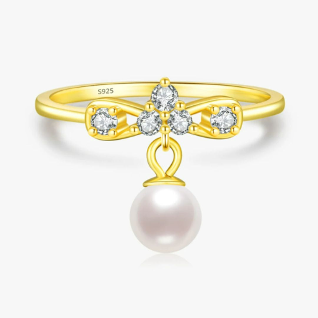 Anillo de Dedo Crown Crystal Pearl Swing Dorado